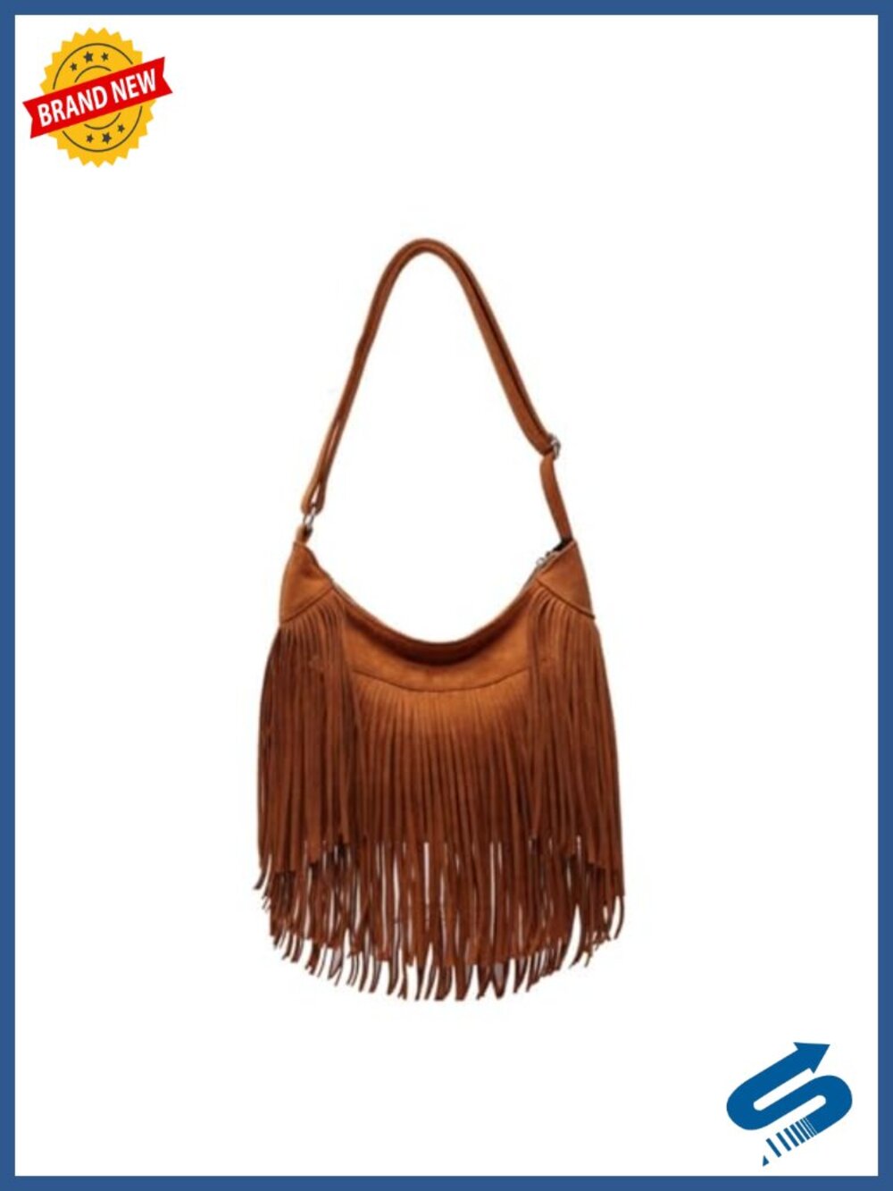 Vintage Vegan Suede Fringe Hobo Bag Tote Crossbody Shoulder Purse